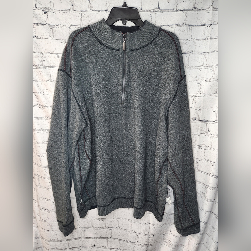 Tommy Bahama Reversible Black and Gray‎ Quarter-Zip Pullover Sweater Size 2XL